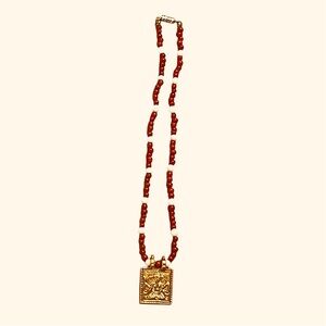 Ganesh Pendant Necklace | Coral Gemstone Beads | Spiritual Artisan Jewelry